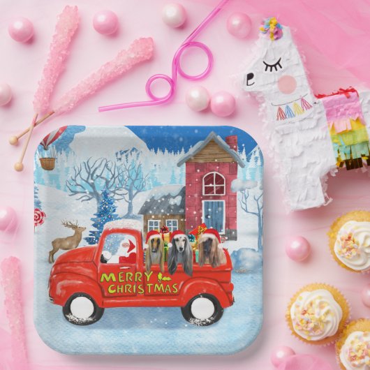 Afghanische Hunde Hund in Weihnachten Lkw Schnee Pappteller (Party)
