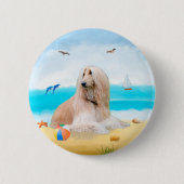 Afghanischer Hund am Strand Button (Vorderseite)