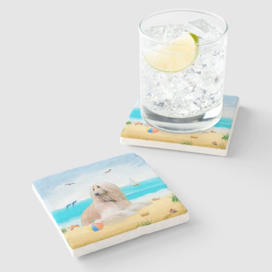 Afghanischer Hund am Strand Steinuntersetzer (Seitenansicht)