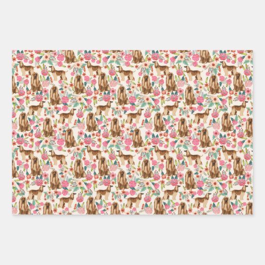 Afghanischer Hund Hund Niedlich rosa Flora Geschenkpapier Set (Vorderseite)
