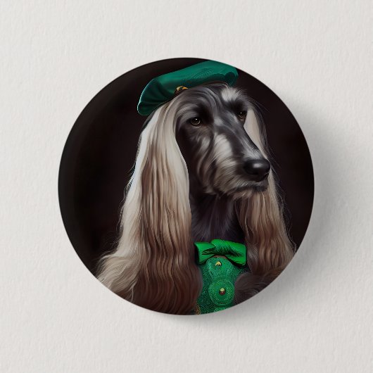 afghanischer Hund in St. Patrick's Day Dress Button (Vorderseite)