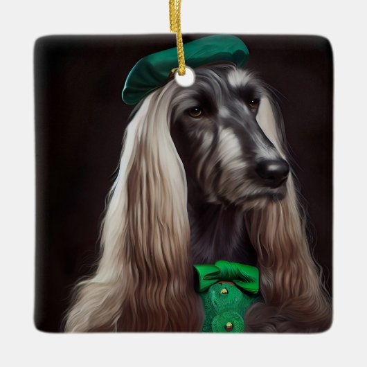 afghanischer Hund in St. Patrick's Day Dress Keramikornament (Vorderseite)