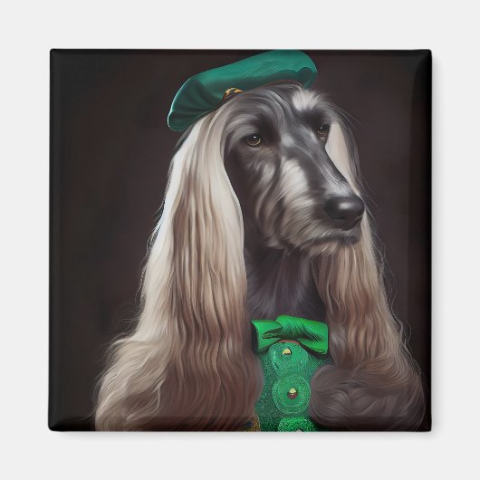 afghanischer Hund in St. Patrick's Day Dress Magnet (Vorne)