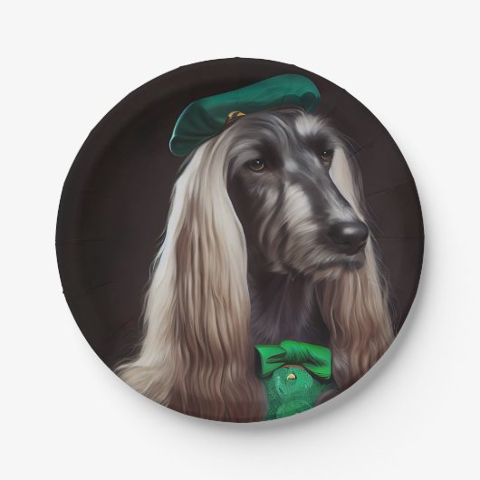 afghanischer Hund in St. Patrick's Day Dress Pappteller (Vorderseite)