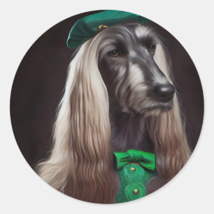 afghanischer Hund in St. Patrick's Day Dress Runder Aufkleber