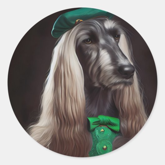 afghanischer Hund in St. Patrick's Day Dress Runder Aufkleber (Vorderseite)