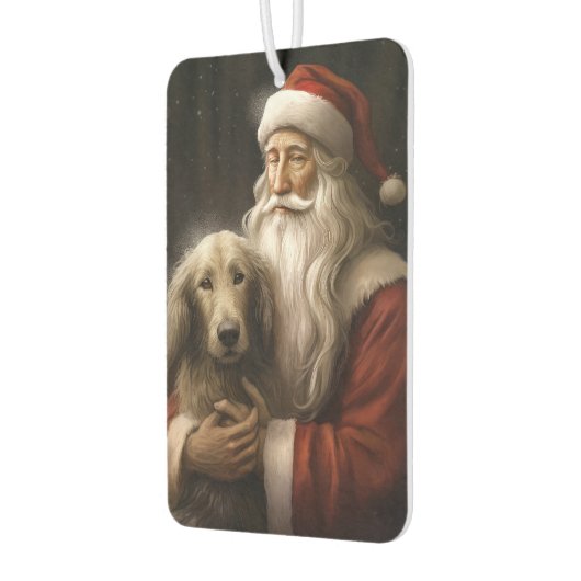 Afghanischer Hund mit Weihnachtsmann Weihnachten Autolufterfrischer (Links)