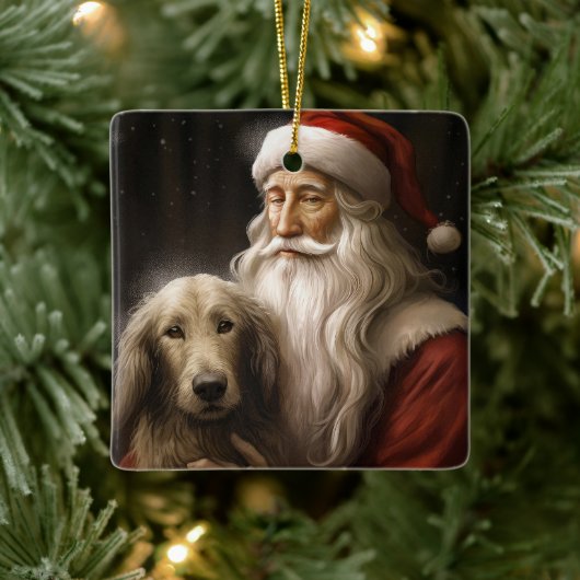 Afghanischer Hund mit Weihnachtsmann Weihnachten Keramikornament (Baum)