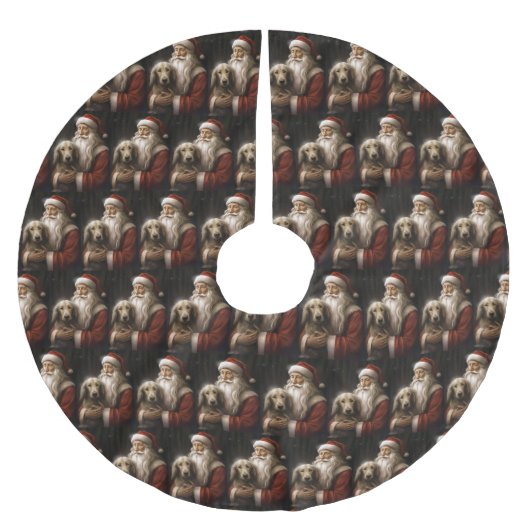 Afghanischer Hund mit Weihnachtsmann Weihnachten Polyester Weihnachtsbaumdecke (Vorderseite)