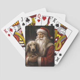 Afghanischer Hund mit Weihnachtsmann Weihnachten Spielkarten