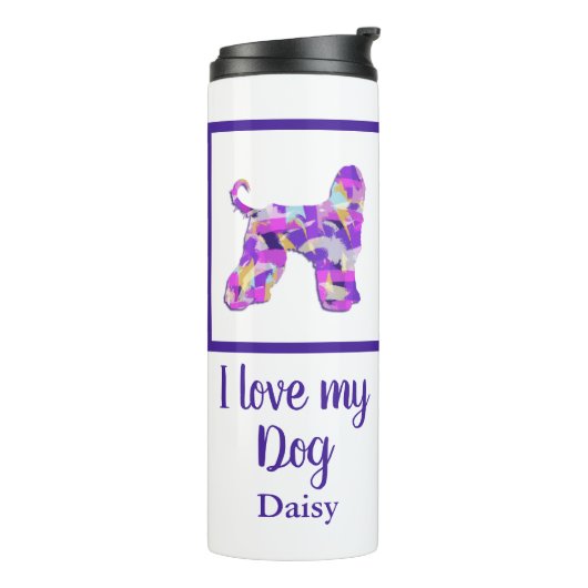 Afghanischer Hund Silhouette Lila Rosa Y&B Thermosbecher (Nach links gedreht)