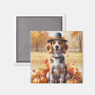 Afghanischer Windhund in Herbstlaub-Erntedank-Kuns Magnet