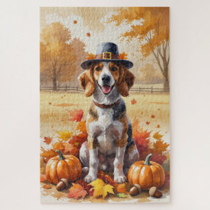 Afghanischer Windhund in Herbstlaub - Thanksgiving Puzzle