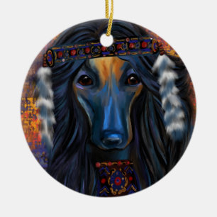 Afghanischer Windhund Keramik Ornament