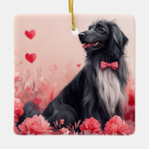 Afghanischer Windhund mit Rosen - Valentinstag Keramikornament