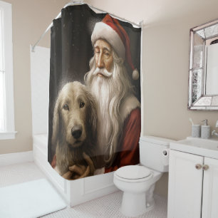 Afghanischer Windhund mit Santa Claus Festive Weih Duschvorhang