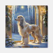 Afghanischer Windhund mit Weihnachtslichtern Feier Magnet (Vorne)