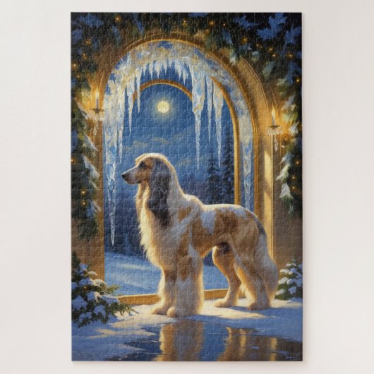Afghanischer Windhund mit Weihnachtslichtern Feier Puzzle (Vertikal)