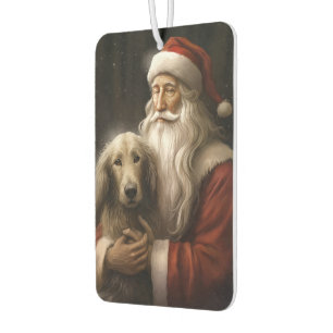 Afghanischer Windhund mit Weihnachtsmann Festliche Autolufterfrischer
