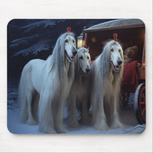 Afghanischer Windhund Schnee Schlittenfahrt Weihna Mousepad