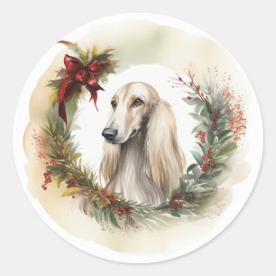 Afghanischer Windhund Weihnachts Kranz Festlicher Runder Aufkleber