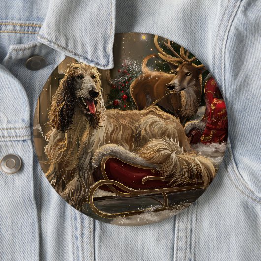 Afghanischer Windhund Weihnachtsfestlich Button (Beispiel)