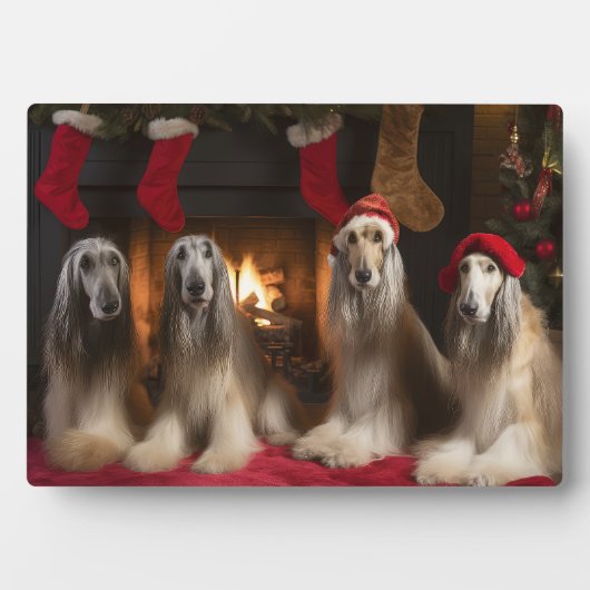 Afghanisches Hound am Feuerplatz Weihnachten Fotoplatte (Vorderseite)