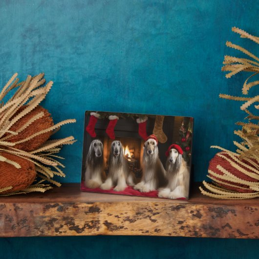 Afghanisches Hound am Feuerplatz Weihnachten Fotoplatte (Seite)