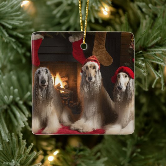 Afghanisches Hound am Feuerplatz Weihnachten Keramikornament (Baum)