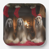 Afghanisches Hound am Feuerplatz Weihnachten Pappteller (Vorderseite)
