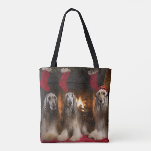 Afghanisches Hound am Feuerplatz Weihnachten Tasche (Rückseite)