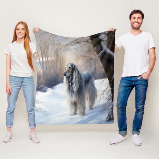 Afghanisches Hound lassen es Weihnachten schnee Fleecedecke (Beispiel)