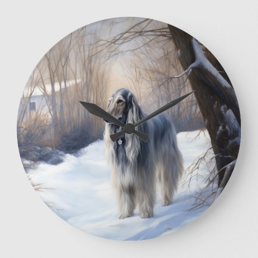 Afghanisches Hound lassen es Weihnachten schnee Große Wanduhr (Vorderseite)