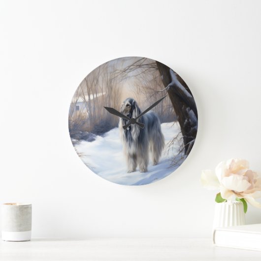 Afghanisches Hound lassen es Weihnachten schnee Große Wanduhr (Zuhause)