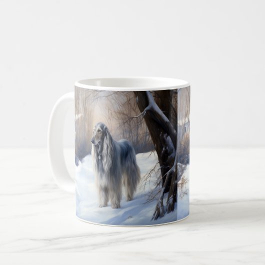 Afghanisches Hound lassen es Weihnachten schnee Kaffeetasse (Vorderseite Links)