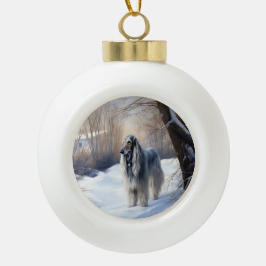 Afghanisches Hound lassen es Weihnachten schnee Keramik Kugel-Ornament (Vorderseite)