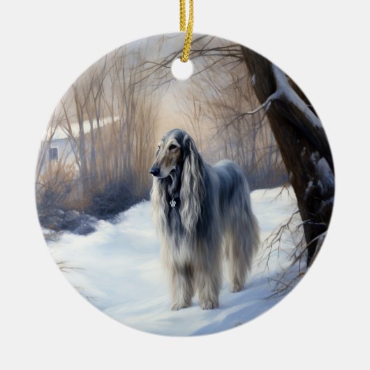 Afghanisches Hound lassen es Weihnachten schnee Keramik Ornament (Vorne)