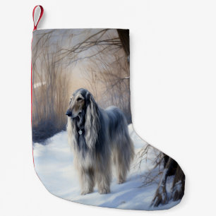 Afghanisches Hound lassen es Weihnachten schnee Kleiner Weihnachtsstrumpf