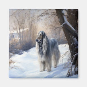 Afghanisches Hound lassen es Weihnachten schnee Magnet