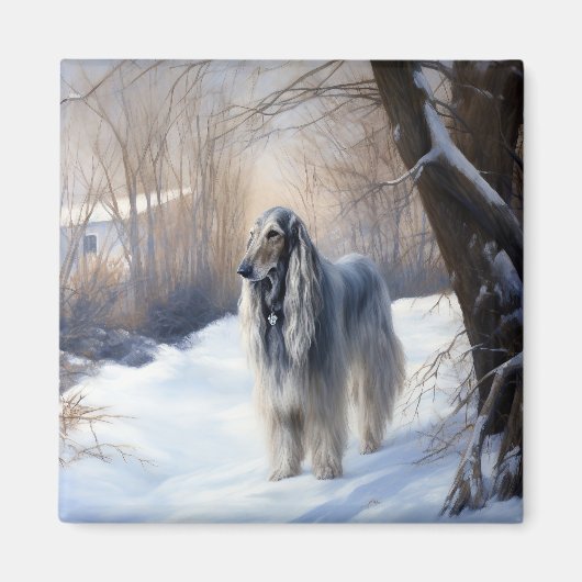 Afghanisches Hound lassen es Weihnachten schnee Magnet (Vorne)