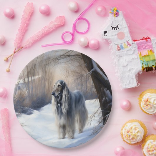Afghanisches Hound lassen es Weihnachten schnee Pappteller (Party)