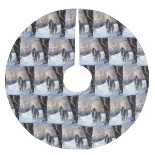 Afghanisches Hound lassen es Weihnachten schnee Polyester Weihnachtsbaumdecke