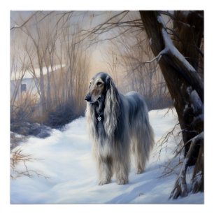 Afghanisches Hound lassen es Weihnachten schnee Poster