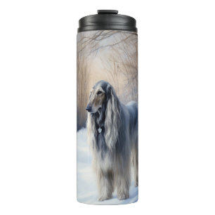 Afghanisches Hound lassen es Weihnachten schnee Thermosbecher