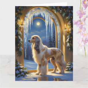 Afghanisches Hound mit Weihnachtsbeleuchtung Urlau Karte