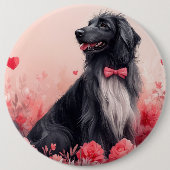 Afghanisches Hund mit Rose - Valentinstag Button (Vorderseite)
