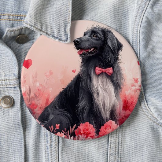 Afghanisches Hund mit Rose - Valentinstag Button (Beispiel)