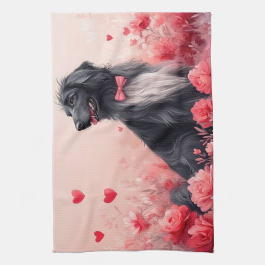 Afghanisches Hund mit Rose - Valentinstag Geschirrtuch (Vertikal)