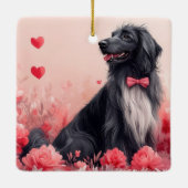 Afghanisches Hund mit Rose - Valentinstag Keramikornament (Rückseite)