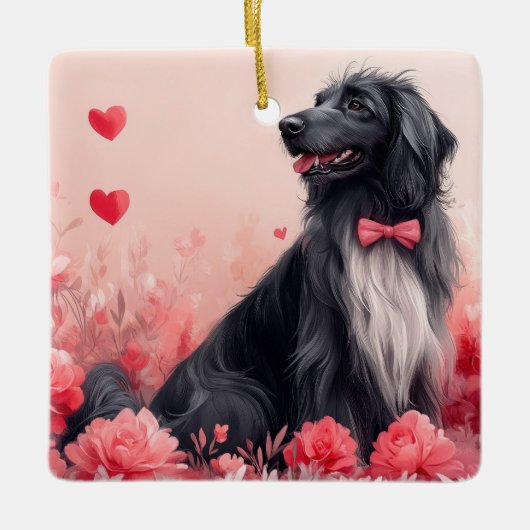 Afghanisches Hund mit Rose - Valentinstag Keramikornament (Vorderseite)